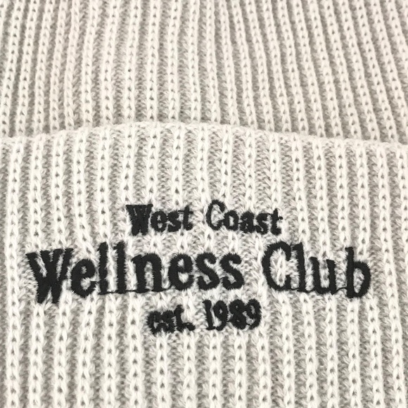 ANTHROPOLOGIE Beanie Hat Wellness Club Daily Practice Gray Embroidered Ribbed - Picture 13 of 13